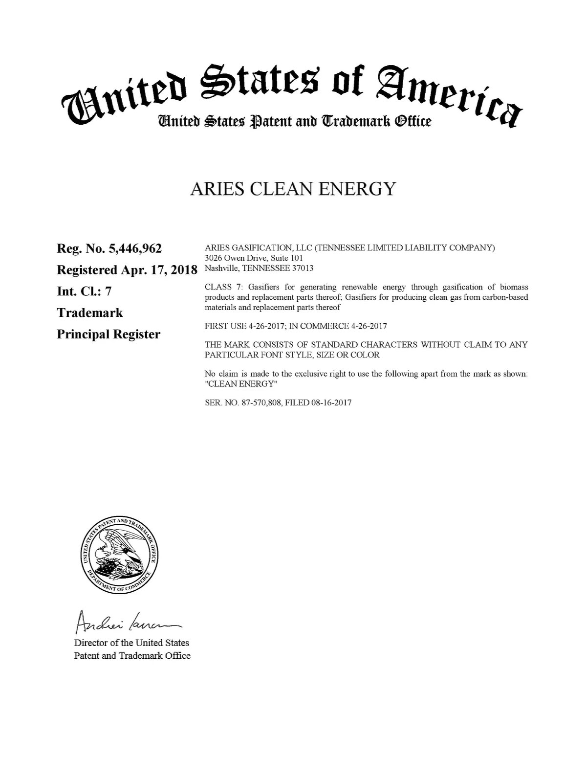 Aries Clean Energy Trademark